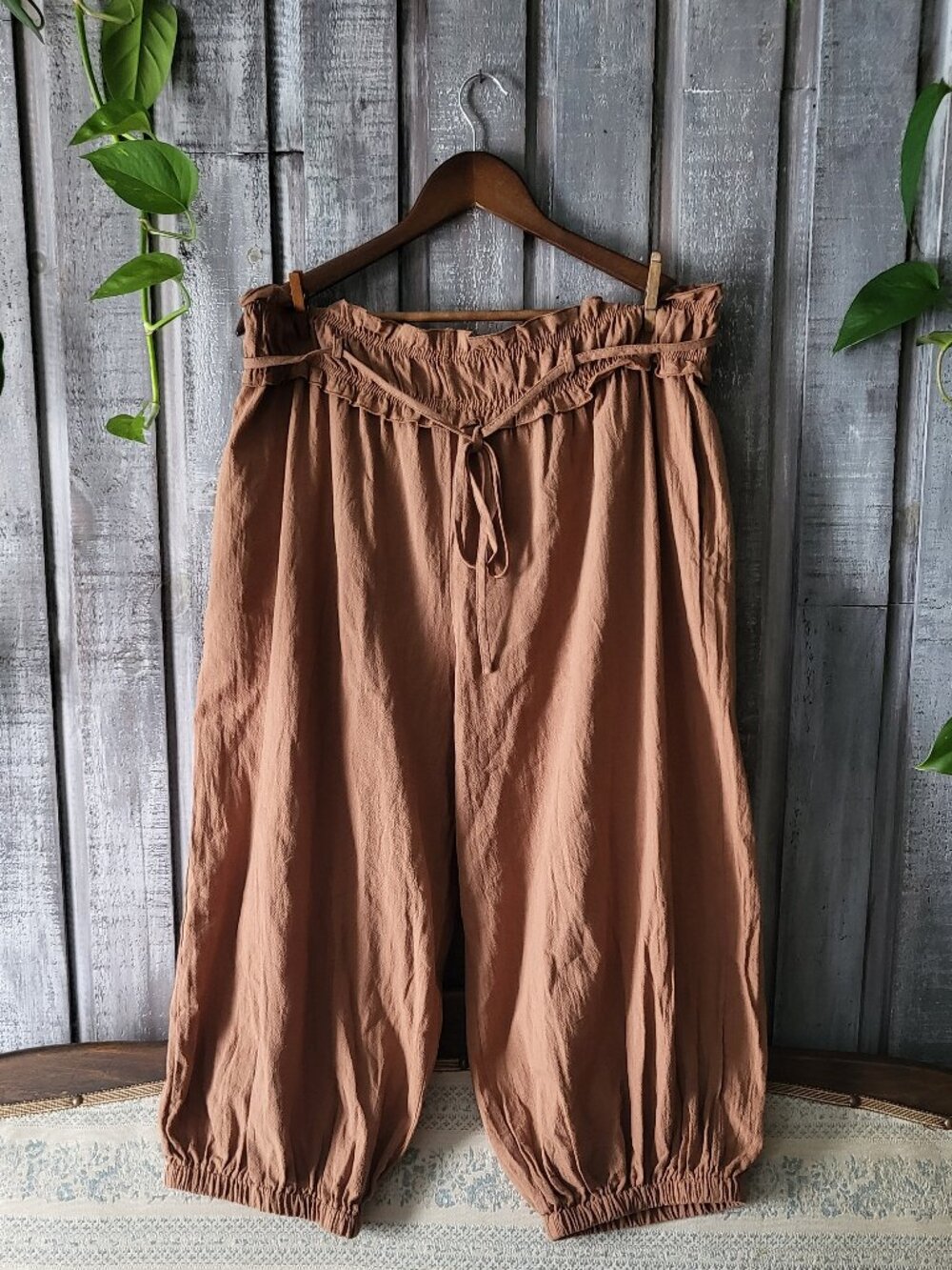 Boho Plus Size 3XL Cotton Bloomer Capri Pants Brown Harem